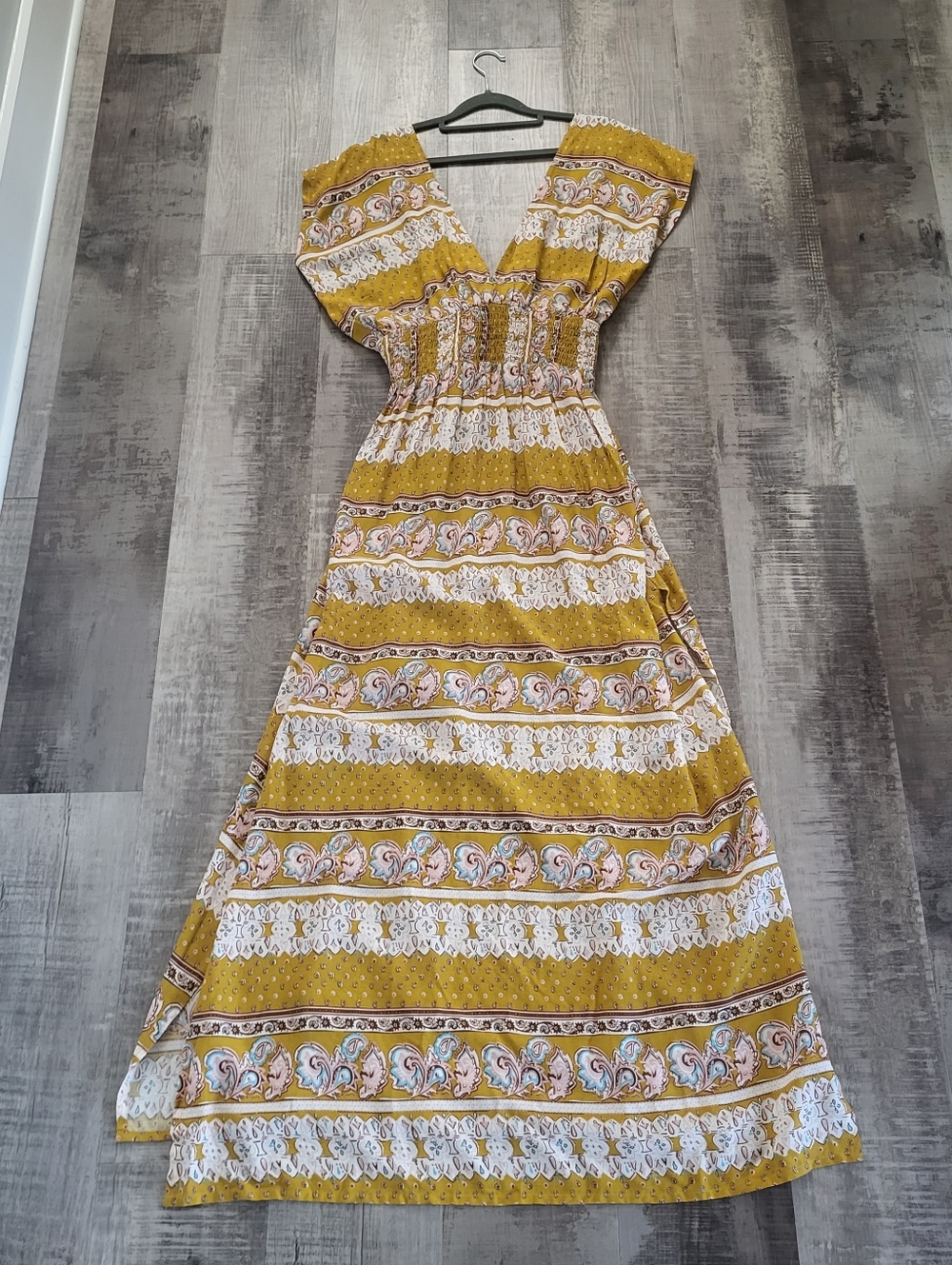 Natural Life Evangeline Maxi Dress Size XL Deep V-neck Smocked Waist Boho New